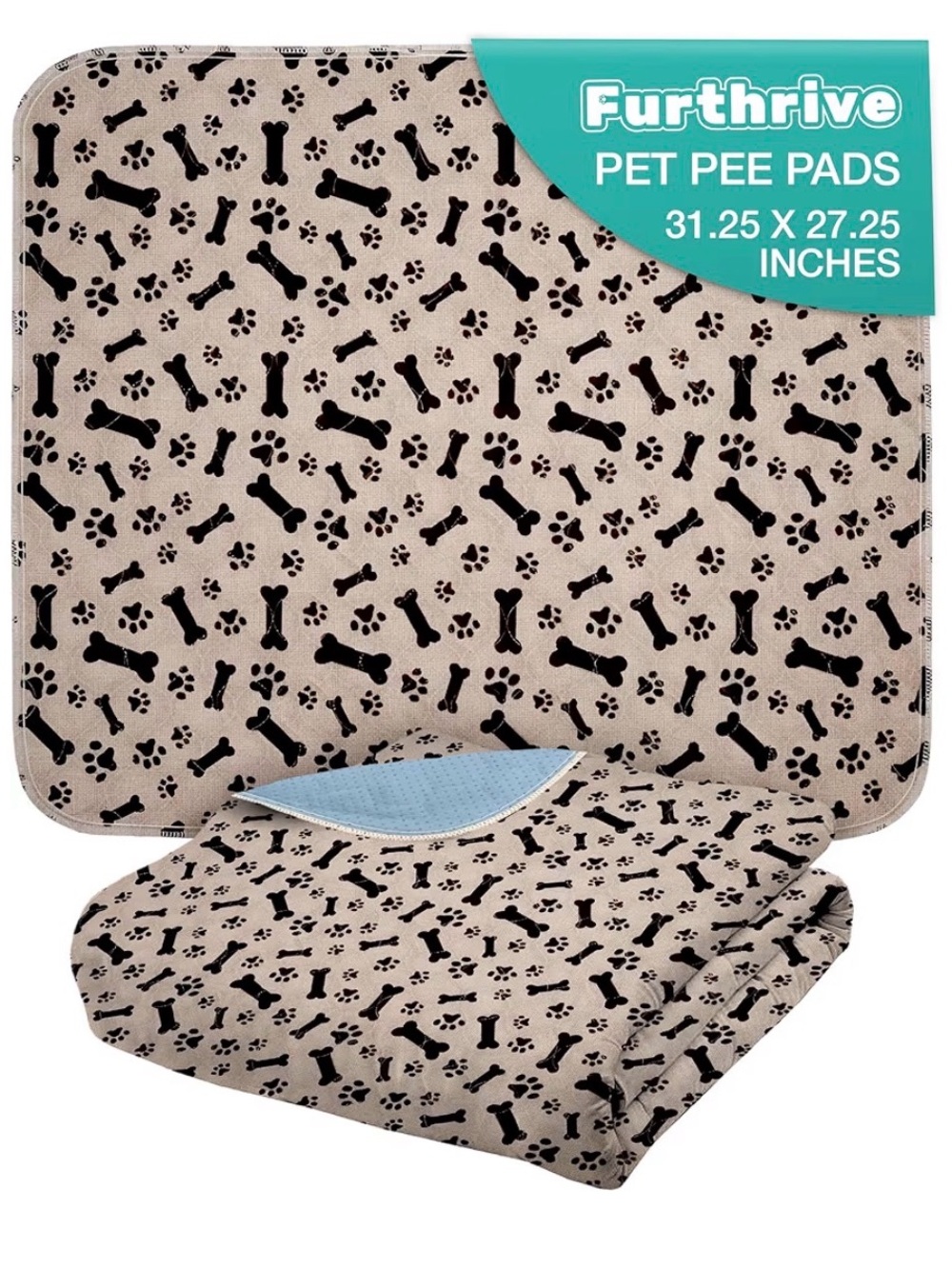 Thrive Beige Pet Pee Pad with Black Paw & Bone Pattern